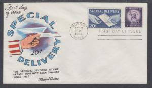 US Sc E20 FDC. 1954 20c Special Delivery, Fluegel Color Cachet, VF