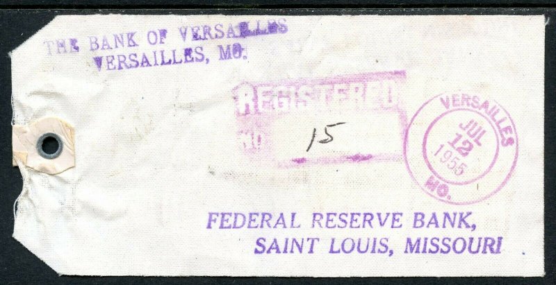 U.S. Scott 832 (4), 811 Prexies On 1955 Missouri Bank Tag