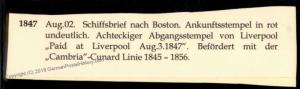 England Britain 1847 Boston MA Ship Cambria Liverpool USA Transatlantic St 77668