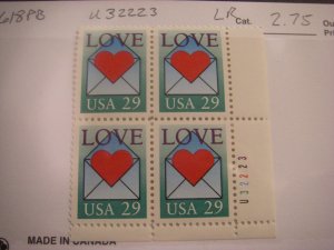 Scott 2618, 29c Love Letter, PB4 #U32223 LR side, MNH Beauty