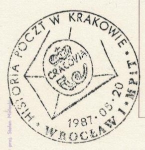 Poland 1987 Card Special Cancellation History of the Post in Cracow