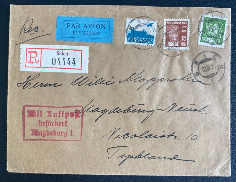 1930 Skien Norway Airmail Cover To Magdeburg Germany