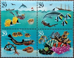 United States 1994 -  29c Wonders of the Sea    MNH Block  # 2866a