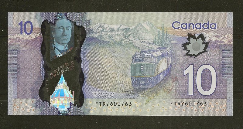 Canada Issued 2013 Circulated $10.00 Polymer Banknote FTR7600763 FP 26 BP 26