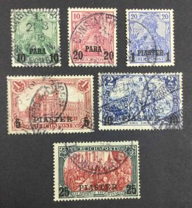 MOMEN: GERMAN COLONIES IN TURKEY SC #25-30 1903 USED **CERT** LOT #62897