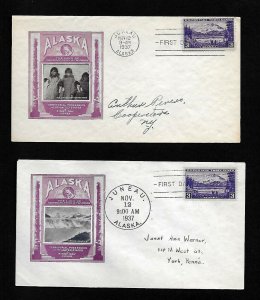 #293 (2) Covers Juneau Nov. 12, 1937 Alaska Dog Totem Pole, Ioor Cachets