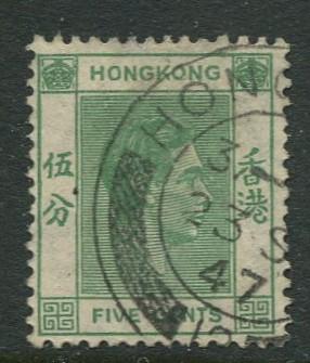 Hong Kong -Scott 157 - KGVI Definitive -1938 - FU - Single 5c Stamp