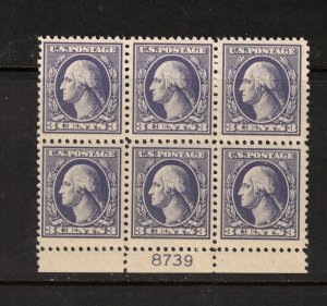 USA #484 Very Fine Never Hinged Plate #8739 Block Of Six **With Certificate** 