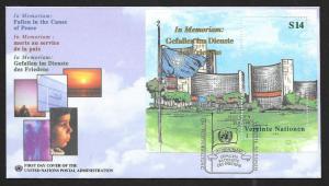 UNITED NATIONS FDCs (3) Complete SS Set In Memoriam Cause of Peace 1999 UNPA