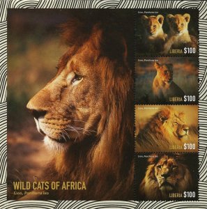 Lions Stamp Wild Cats of Africa Liberia Panthera Leo Souvenir Sheet MNH