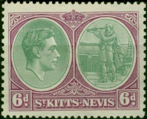 St Kitts Nevis 1938 6d Green & Bright Purple SG74 Fine LMM (2)