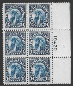 #565 VF MNH OG-PERF 11 14c AMERICAN INDIAN PB of 6-Catalog $130.00 (REM-565-C)