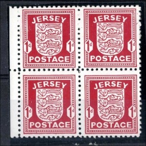 Jersey 1941 Arms 1d chalky paper unmounted mint block of 4 cat £220