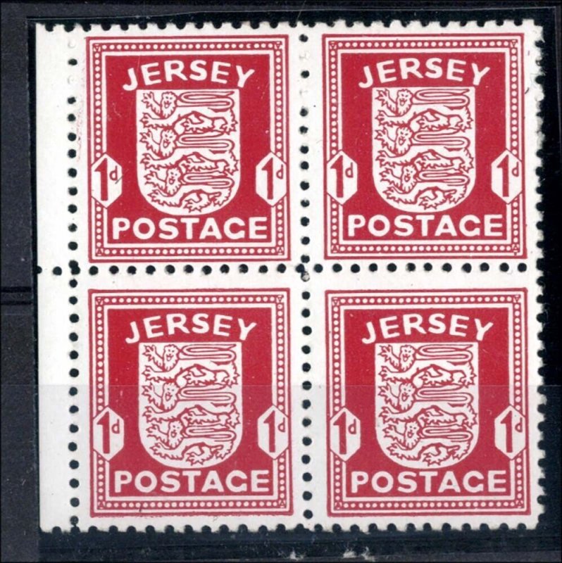 Jersey 1941 Arms 1d chalky paper unmounted mint block of 4 cat £220