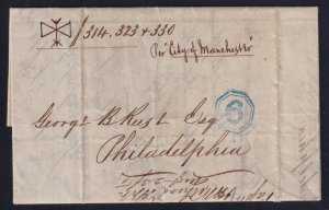 Great Britain 1851 Inman Line CITY OF MANCHESTER Maiden Voyage Stampless SFL