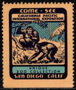 1915 US Poster Stamp California Pacific International Expo Unique Zoo Collection