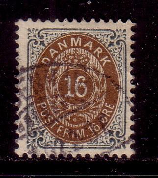 Denmark Sc 47 1895 16 ore stamp used