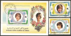 COMORO ISLANDS Sc# 546 - 548 Used FVF Set-2+ Souv Sht Princess Diana