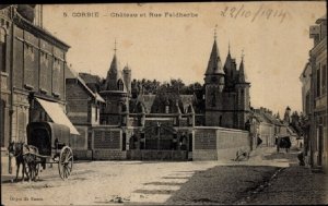 France 1914 Postcard Corbie Somme, Chateau and Rue Faidherbe