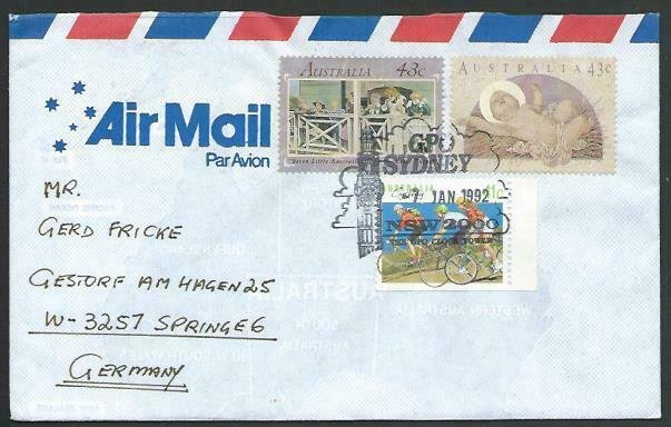 AUSTRALIA 1992 cover to Germany - nice franking - Sydney pictorial pmk.....12855