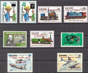 Zaire 1980 20 Years of Independence Overprint Aviation Trains Set of 9 MNH