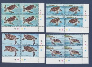 PITCAIRN ISLANDS - Scott 266-269 - MNH blocks of 4 - Sea Turtles, Reptile - 1986