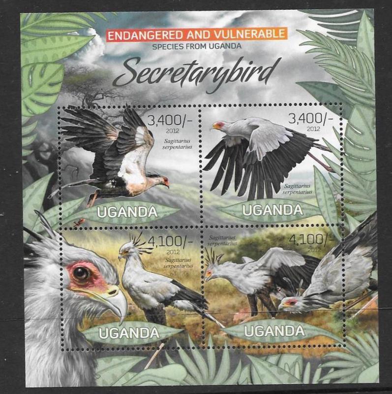 UGANDA 2012 SECRETARYBIRD (1) M/S MNH 