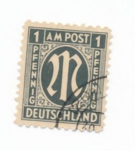 Germany Occupation stamp, A.M.G. 1945  Scott  3N1 used - 1pf, M