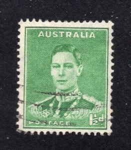 Australia 1941 1 1/2p blue green George VI, Scott 181B used, value = 80c