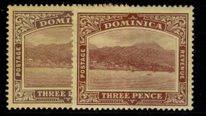 DOMINICA EDVII SG51 + 51a, 3d PAPER & WMK VARIETIES, M MINT.