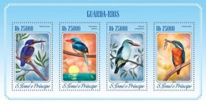 SAO TOME - 2014 - Kingfishers - Perf 4v Sheet - Mint Never Hinged