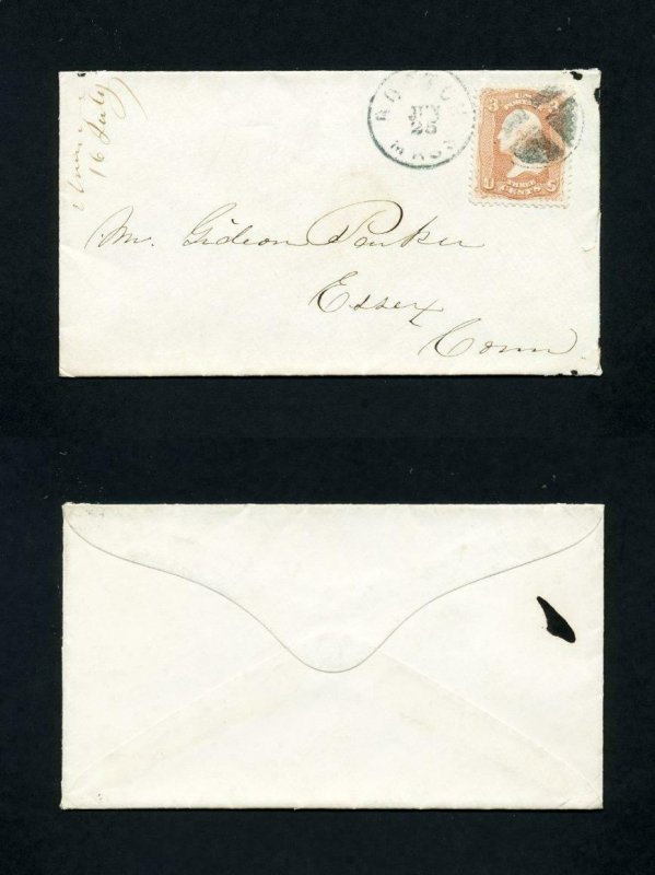 FREE SHIPPING - # 65 in XF condition cover Boston, MA to Essex, CT - 5-25-1860's