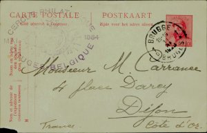 E0058 Belgian postal card effigy of King Leopold II sent Bruges - Dijon 1920