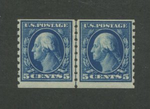 United States Postage Stamp #396 MNH F/VF Coil Guide Line Pair Certified