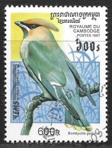 Cambodia #1598 600r Birds - Bombycilla Garrulus ~ CTO