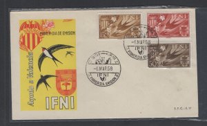 Ifni  #B33-35  (1958 Bird and Arms set) on unaddressed cachet FDC