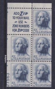 BOBPLATES #1213a Washington Booklet Pane Lower Left 27563 90% MintNH DCV=$120 *