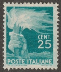 Italy, Stamp, Scott#464A,  mint, hinged, 25, cent, Torch