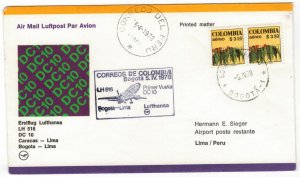 Colombia 1978 Cover Stamps First Flight Bogota Lima Peru Lufthansa