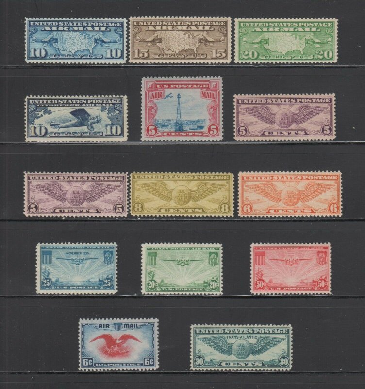 US,C7-C9,C10,C11,C12,C16-17,C19,C20,C21,C22-C24,MNH,VF,EARLY AIRMAIL COLLECTION 
