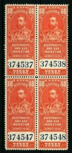 CANADA KGV REVENUES *Electricity & Gas Inspection* 60c Block{4} UMM MNH MA575