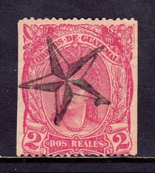 Guatemala - Scott #12 - Used - Star cancel, 2 straight edges - SCV $4.00