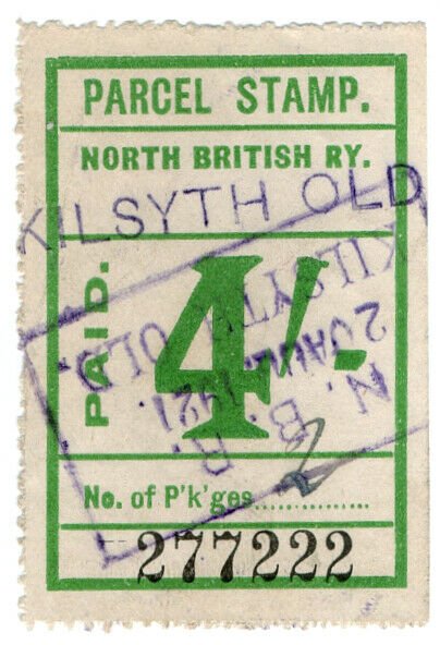 (I.B) North British Railway : Parcel Stamp 4/- (Kilsyth Old)
