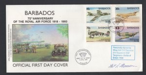 Barbados #842-45  (1993 RAF set ) on unaddressed P.O. cachet FDC SIGNED