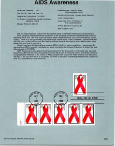 USPS SOUVENIR PAGE AIDS AWARENESS RED RIBBON BOOKLET PANE OF (5) + 1 - 1993