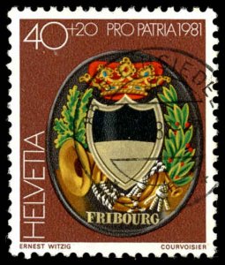 SWITZERLAND Sc B481 USED - 1981  40c + 20c - Arms of Fribourg