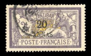 Zanzibar 48, $75, 1902 20a on 2fr, used