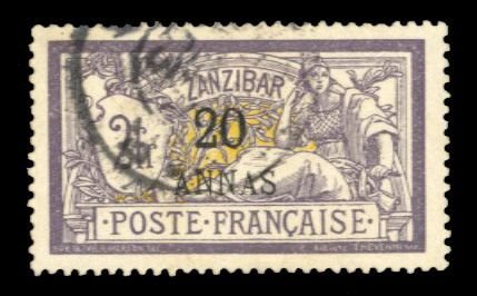Zanzibar 48, $75, 1902 20a on 2fr, used