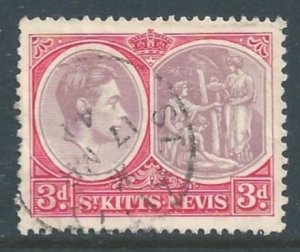 St. Kitts-Nevis #84a Used 3p King George VI, Medicinal Spring - Perf 13 x 11 1/2