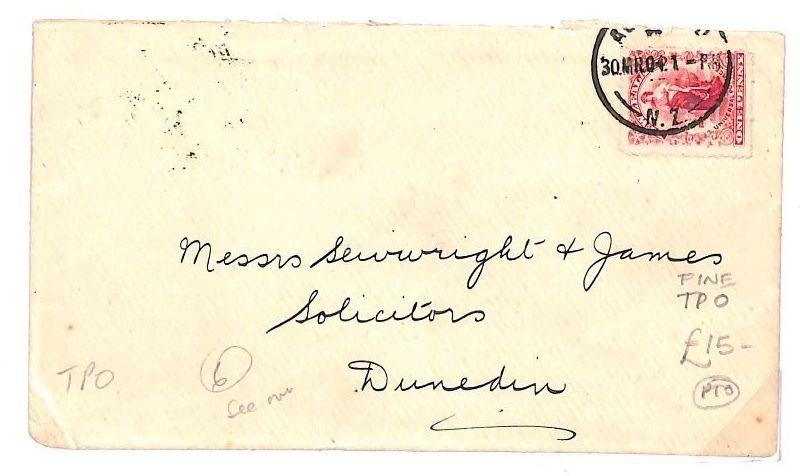 BD4 1904 New Zealand *DUNEDIN* Cover Fine TPO {samwells-covers}PTS